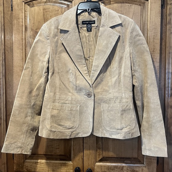 New York & Company Women's Brown  Leather Jacket Size 12  One Button - Picture 1 of 6